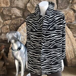 Westbound Petites Zebra Print Open Front Acrylic Cardigan Black White Women's PS